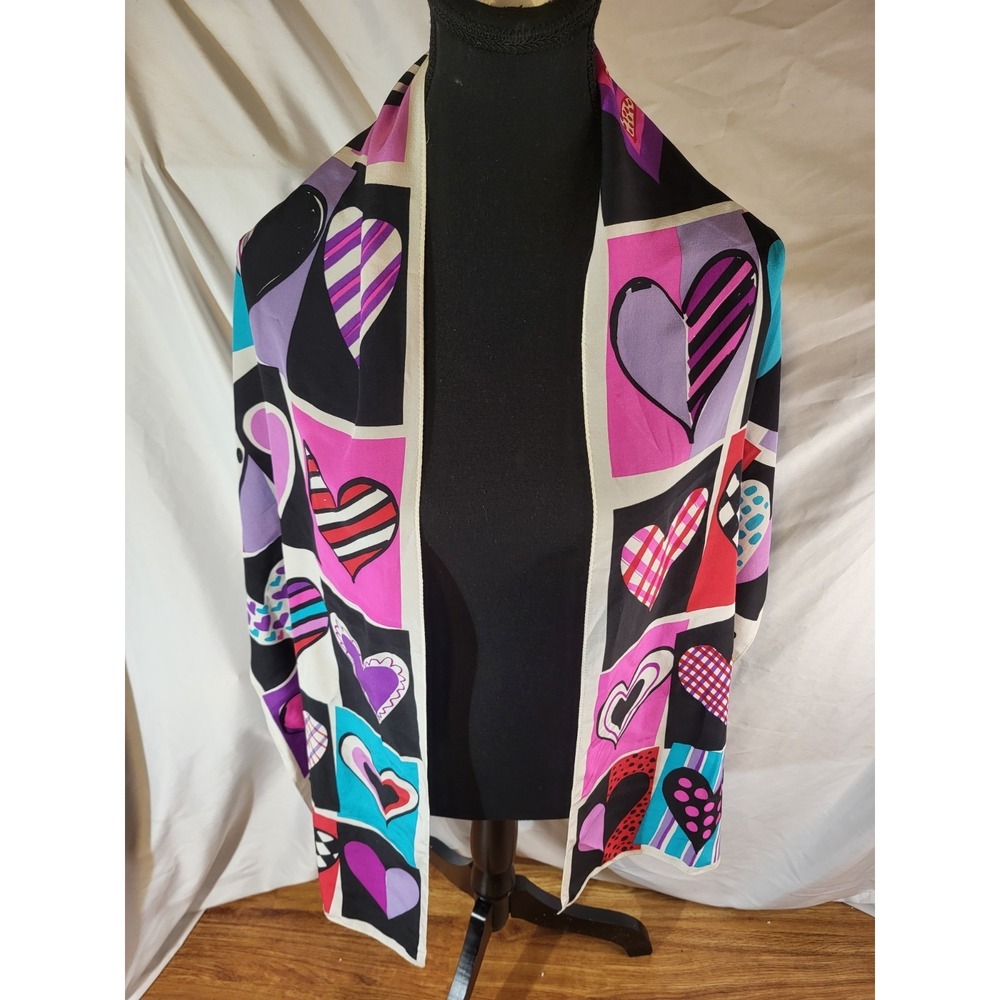 Bob Mackie Wearable Art  Heart Print Oblong Silk Scarf